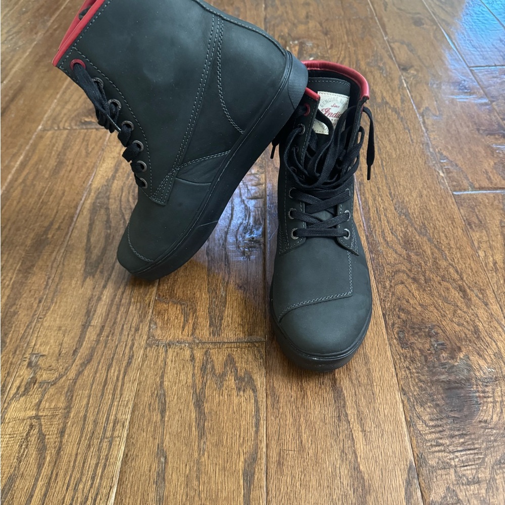 Black and Red High-Top Boots